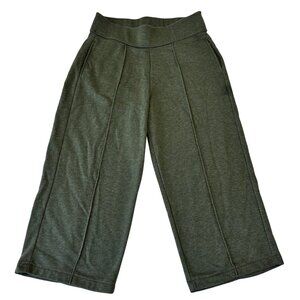 Proto101 Womens High Waist Wide Leg Cropped French Terry Pants Size L Green